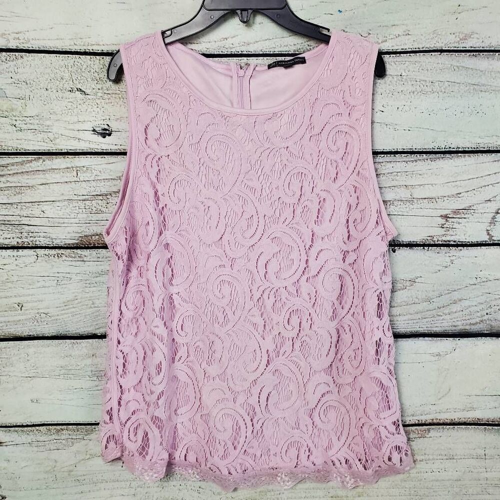 Adrianna Papell Light Pink Lace Sleeveless Blouse Women’s Size 16 Lined Scallope